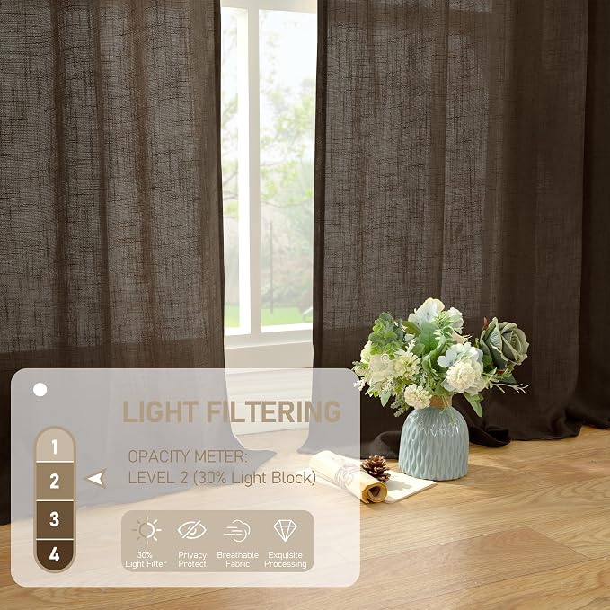 Dark Brown 72 inch Linen Textured Curtains - Image 4