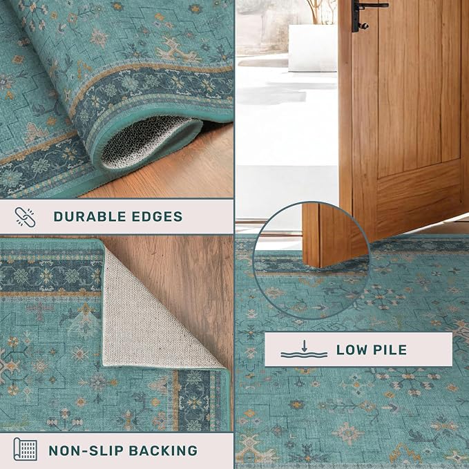 Teal 10ft Long Hallway Runner Rug - Image 5