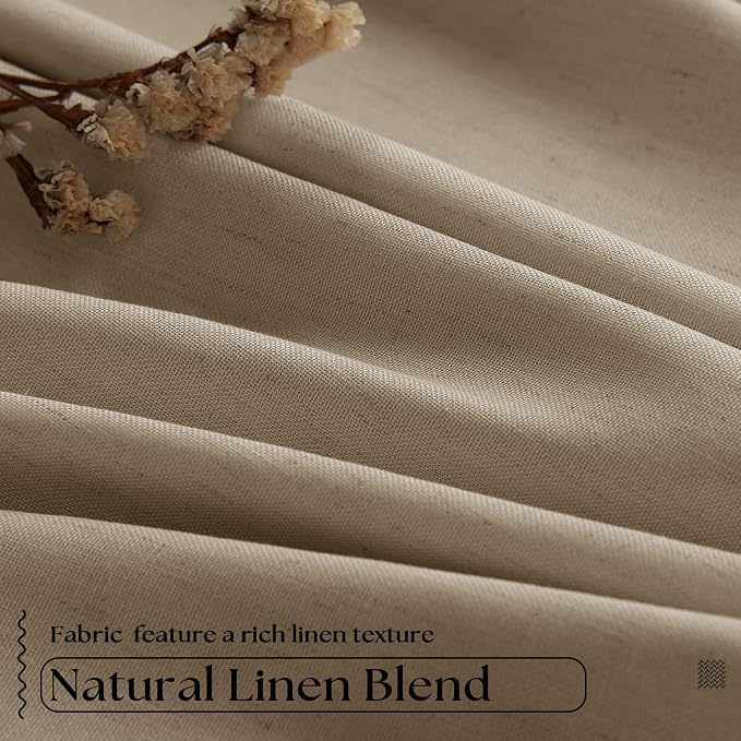 Light Brown 100% Blackout Pinch Pleated Linen 63 Inch Curtains - Image 5
