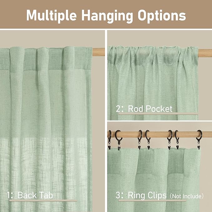 Semi Sheer Linen Curtains 63 Inch - Image 3