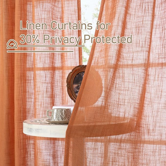 Burnt Orange Sheer Linen Curtains 84 Inch Length - Image 5