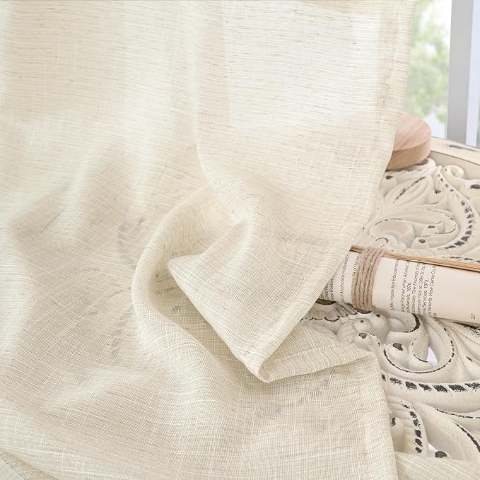 BGment Beige Linen Semi Sheer Curtains 42X40 Inch Length 2 Panels | Cream Light - Image 8