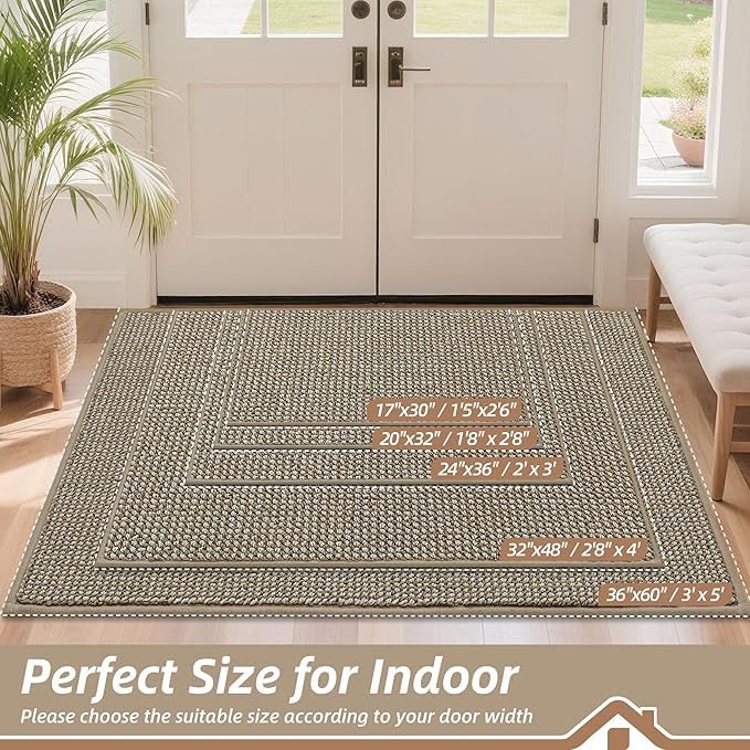 BEQHAUSE Dirt Trapper Door Mat 36" x 60", Non-Slip Washable, Light Beige | - Image 2