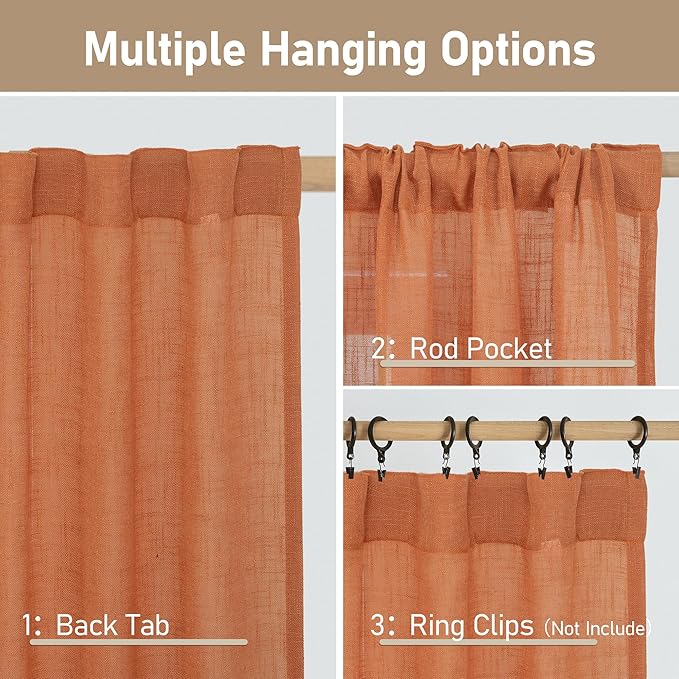Burnt Orange Linen Textured Curtains - Image 3