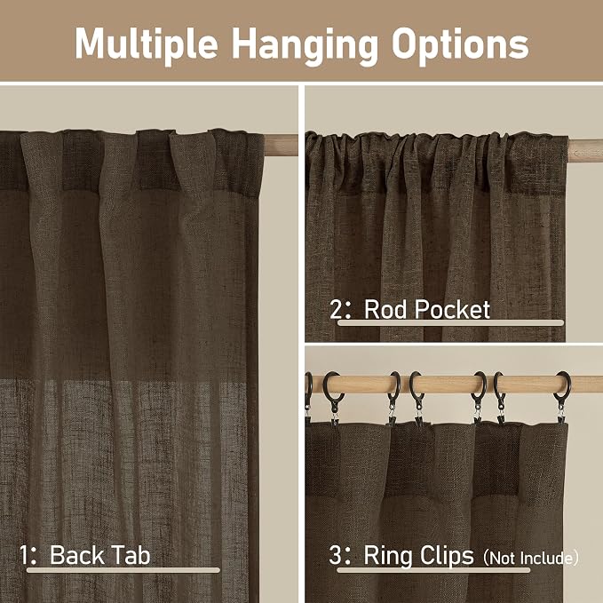 Dark Brown 72 inch Linen Textured Curtains - Image 3