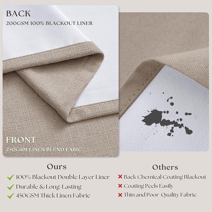 70 Inch Wide Blackout Pinch Pleat Curtains 102 Inches Long Burlywood Birch | - Image 6