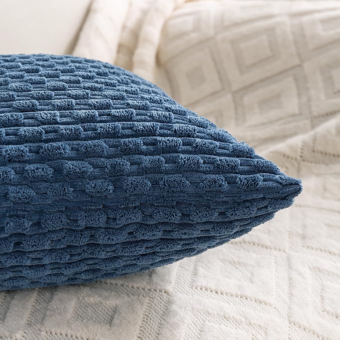 Set of 4 Blue Decorative Throw Pillow Covers 22x22 Inch Corduroy Pillow Covers - Image 6
