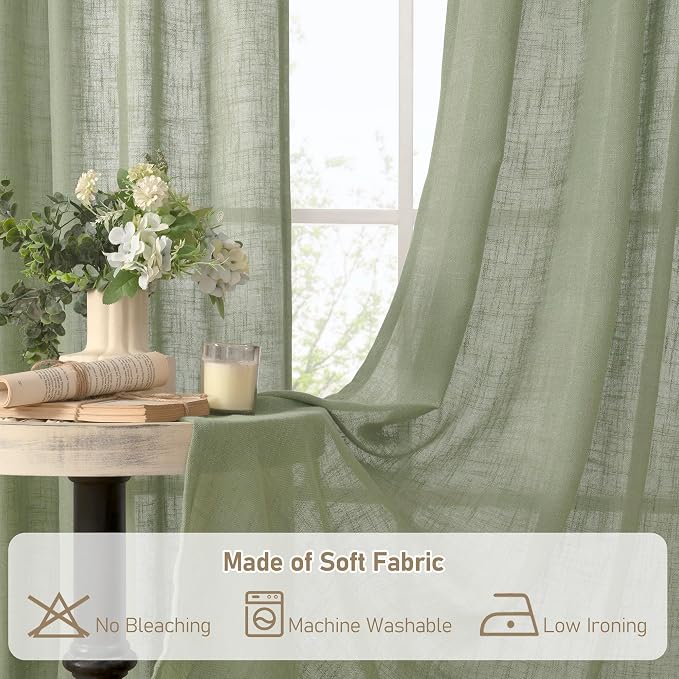 Sage Green 48 Inch Linen Curtains - Image 8