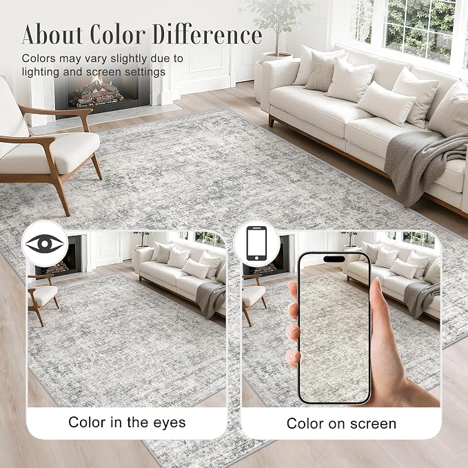 Round Area Rug Living Room: 5 ft Modern Washable Indoor Carpet | - Image 4