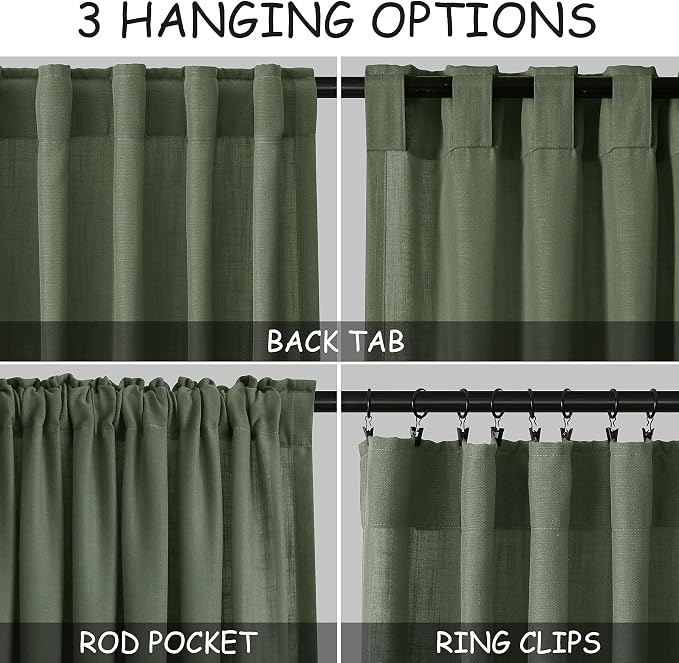 70 Inches Wide Olive Green Linen Curtains - Image 2