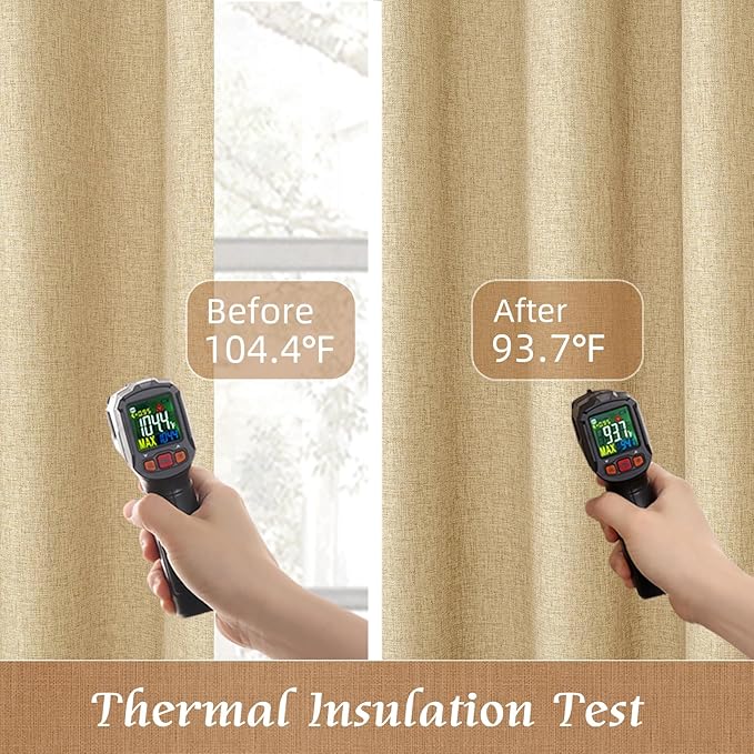 100% Blackout Curtains for Living Room 95 Inches 2 Panels, Burlap | Linen - Image 5