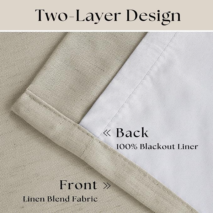 Oatmeal Linen Blackout 120 Inch Curtains - Image 4