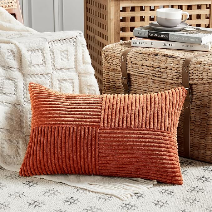 Fancy Homi Set of 2 Burnt Orange Long Lumbar Decorative Throw Pillow Covers - Image 2