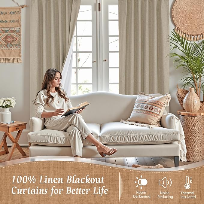 100% Blackout Linen Curtains 84 Inch - Image 2