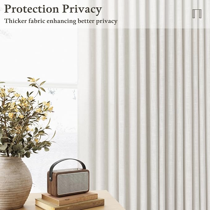 Short Beige White Linen Pinch Pleated Semi Sheer Curtains 63 Inch Long 50W | - Image 4