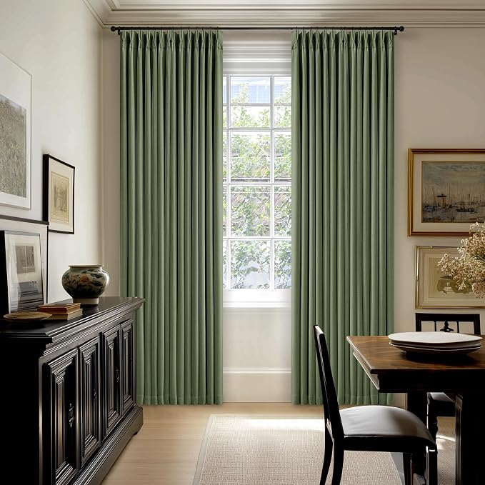 80 Inch Olive Green Linen Pinch Pleated Blackout Curtains by Twodrapes