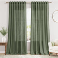 70 Inches Wide Olive Green Linen Curtains by Nanspring