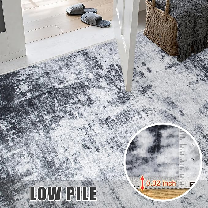 2x5 Washable Runner Rug：Modern Abstract Soft Carpet Dark Black | - Image 7