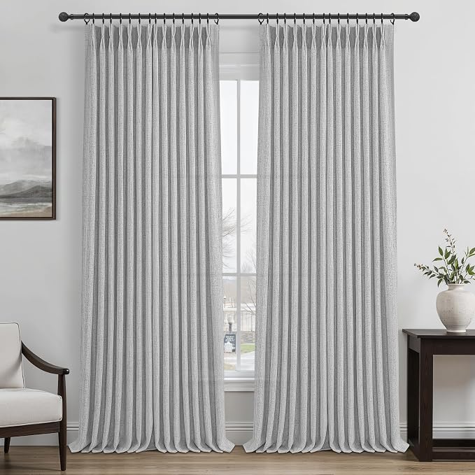 Natural Linen 100 Inch Light Grey Patio Curtains by PleatedDrapes