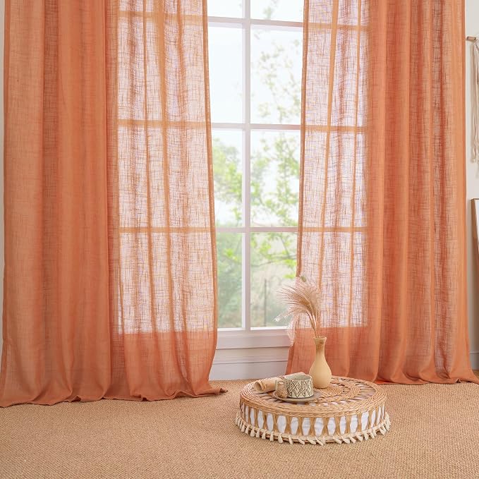 Burnt Orange Linen Textured Curtains - Image 9