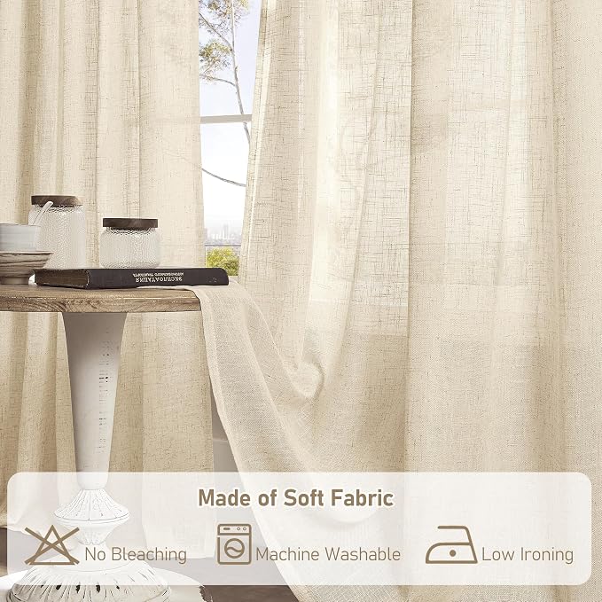 Linen Curtains 45 Inch Length 2 Panels Set - Image 8