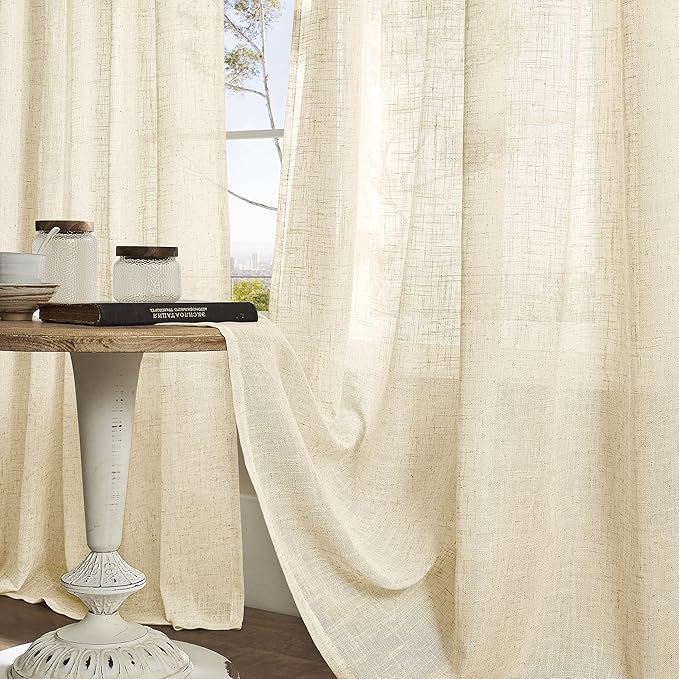 Beige 72 inch Length Linen Curtains 2 Panels Set - Image 8