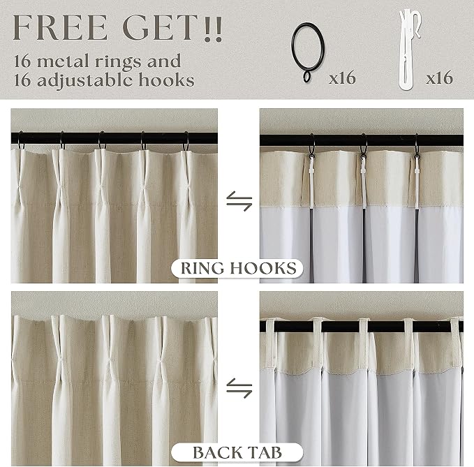 Cream Beige Pleated Black Out Linen 45 Inch Curtains - Image 6