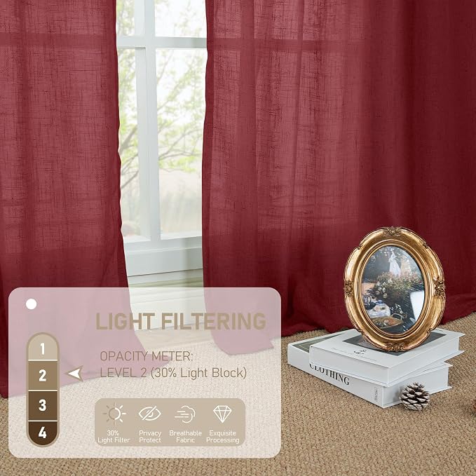 72 inch Red Linen Textured Curtains - Image 4