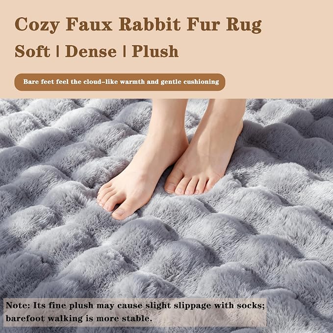 Blue Grey Rabbit Plush Rug 5'x8', Fluffy Shaggy Area Rug - Image 5