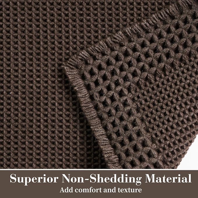 RESARE Waffle Bathroom Runner Rugs, Non Slip Boho Bath Mat 24x48 Dark Brown | - Image 2