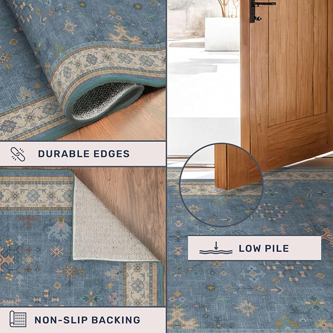 Washable 10ft Long Hallway Runner Rug Blue - Image 4