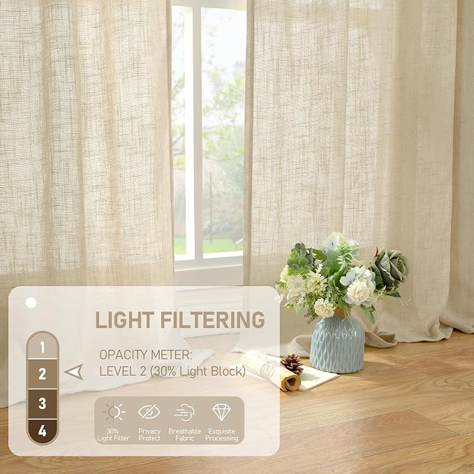 Linen Semi Sheer Curtains 48 Inch - Image 4