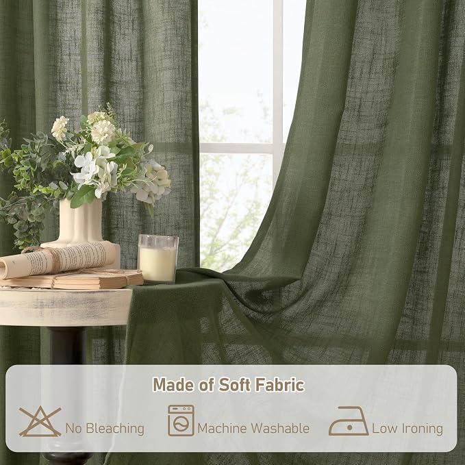 Olive Green Linen Curtains 40 Inch - Image 8