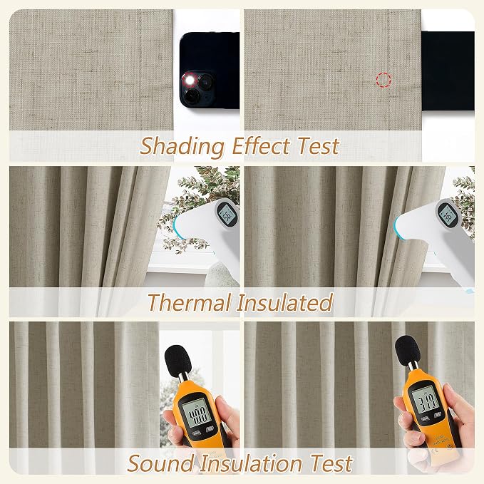 100% Blackout Linen Curtains for Bedroom 90 inches Long, Thermal Insulated Room - Image 5