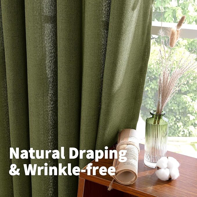 YoungsTex Olive Linen Curtains 90 Inch Length 2 Panels - Image 5