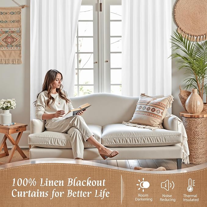 48 Inch 100% Blackout Short Linen Curtains - Image 2