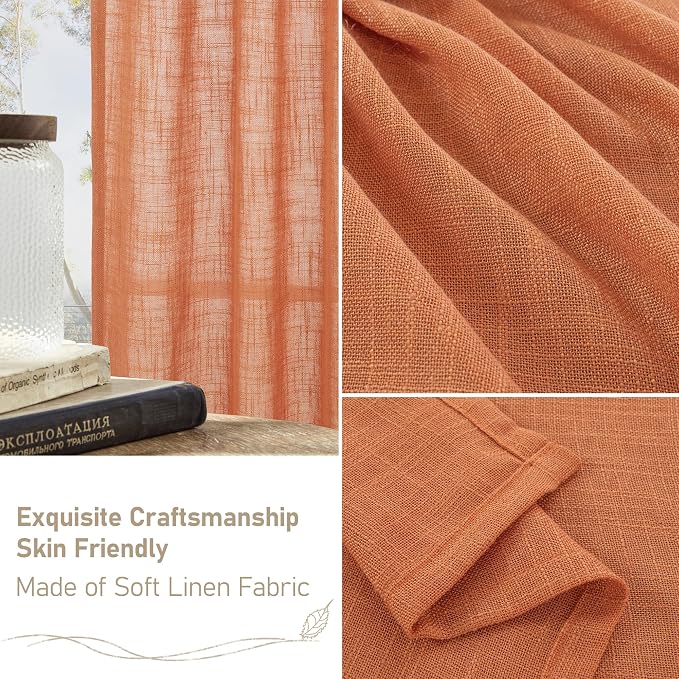Burnt Orange Sheer Linen Curtains 84 Inch Length - Image 6