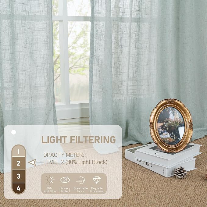 Greyish Blue Semi Sheer Linen Curtains - Image 4