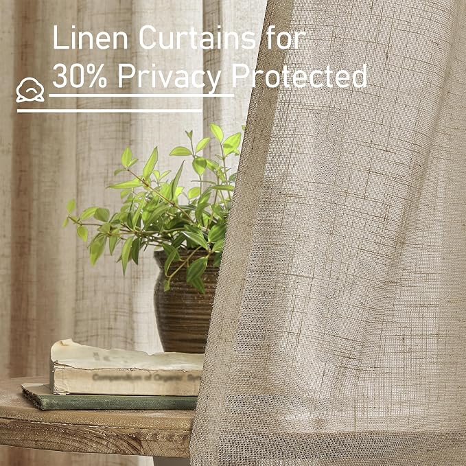 54 Inch Semi Sheer Window Linen Curtains, Light Filtering Panels | Faux Linen - Image 5