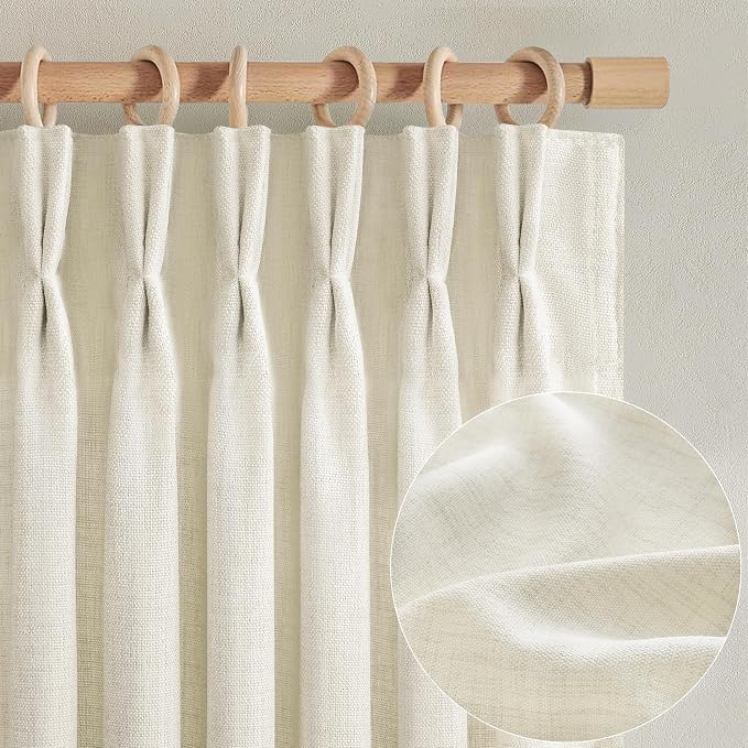 PleatedDrapes 86 Inch Cream Beige Thick Natural Linen Curtains - Image 2