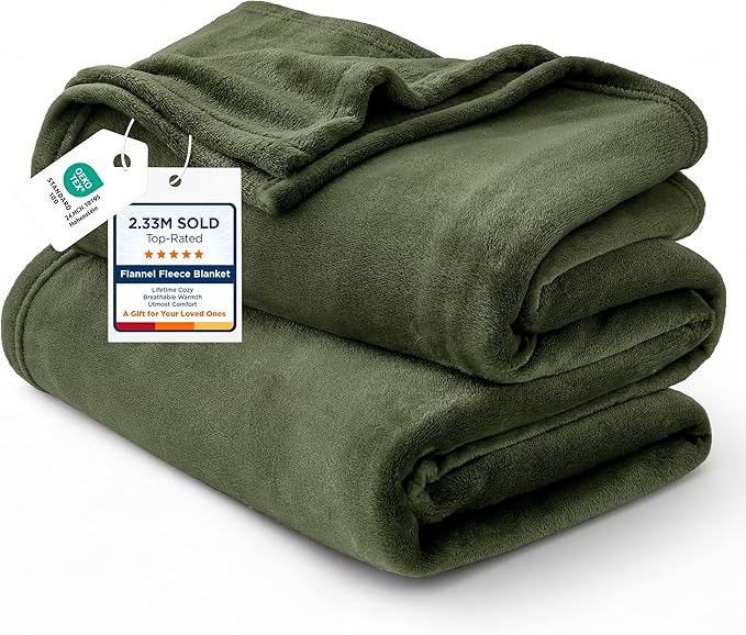 Bedsure GentleSoft Fleece Throw XL Blanket Olive Green by Unknown