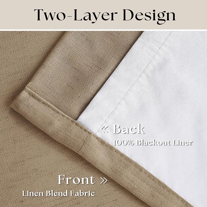 Light Brown Linen Blackout 120 Inch Curtains - Image 4