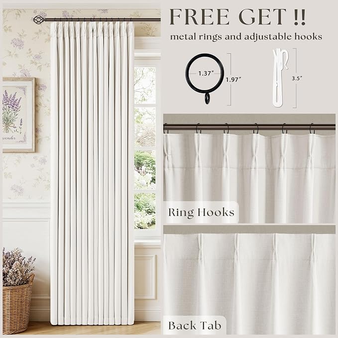 112 Inch Pinch Pleated Blackout Linen Curtains - Image 5
