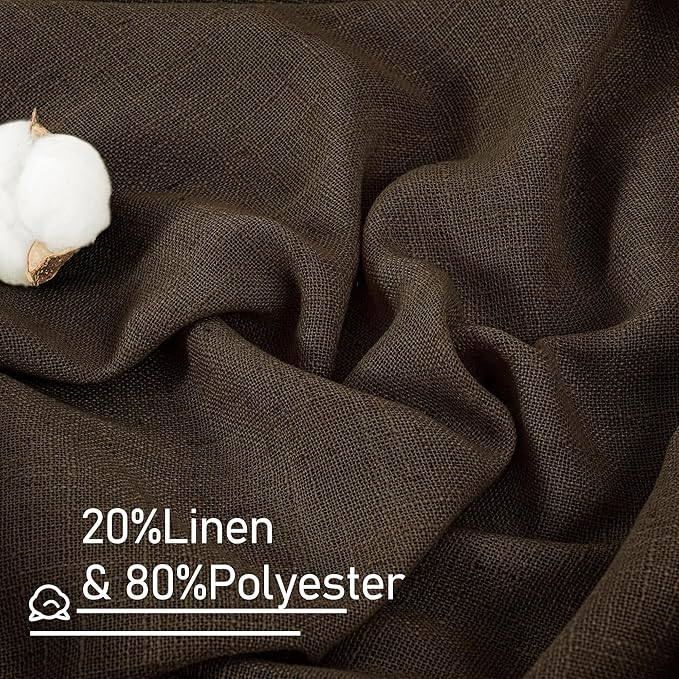 Dark Brown Semi Sheer Linen Curtains 60 Inch, 2 Panels | Light Filtering - Image 2