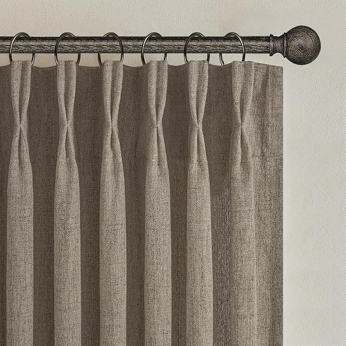 Dark Flax Pleated Natural Linen 95 Inch Long Curtains 2 Panel Set - Image 2