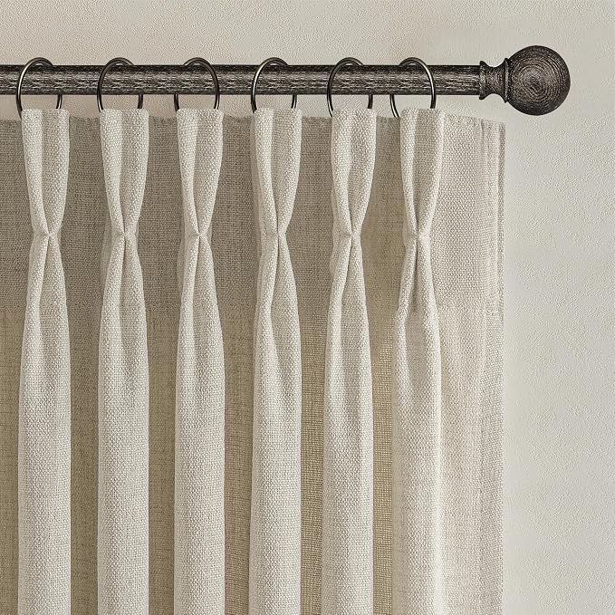 Pleated 132 Inch Extra Long Warm Beige Curtains - Image 2